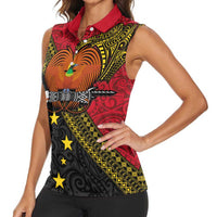 Papua new Guinea Goroka Show Women Sleeveless Polo Shirt Bird-of-paradise and Melanesian Tattoo Pattern