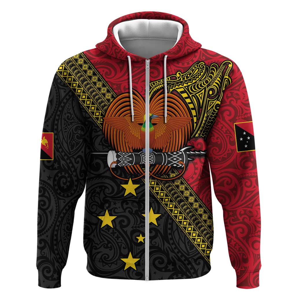 Papua new Guinea Goroka Show Zip Hoodie Bird-of-paradise and Melanesian Tattoo Pattern