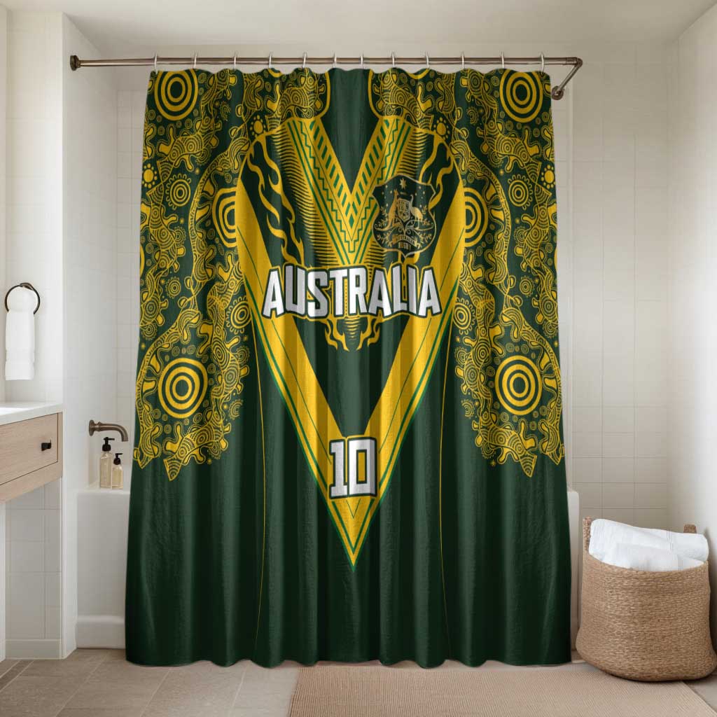 Australia Rugby Custom Bathroom Set Aboriginal Art Sporty Style LT03 Shower Curtain Only Green - Polynesian Pride