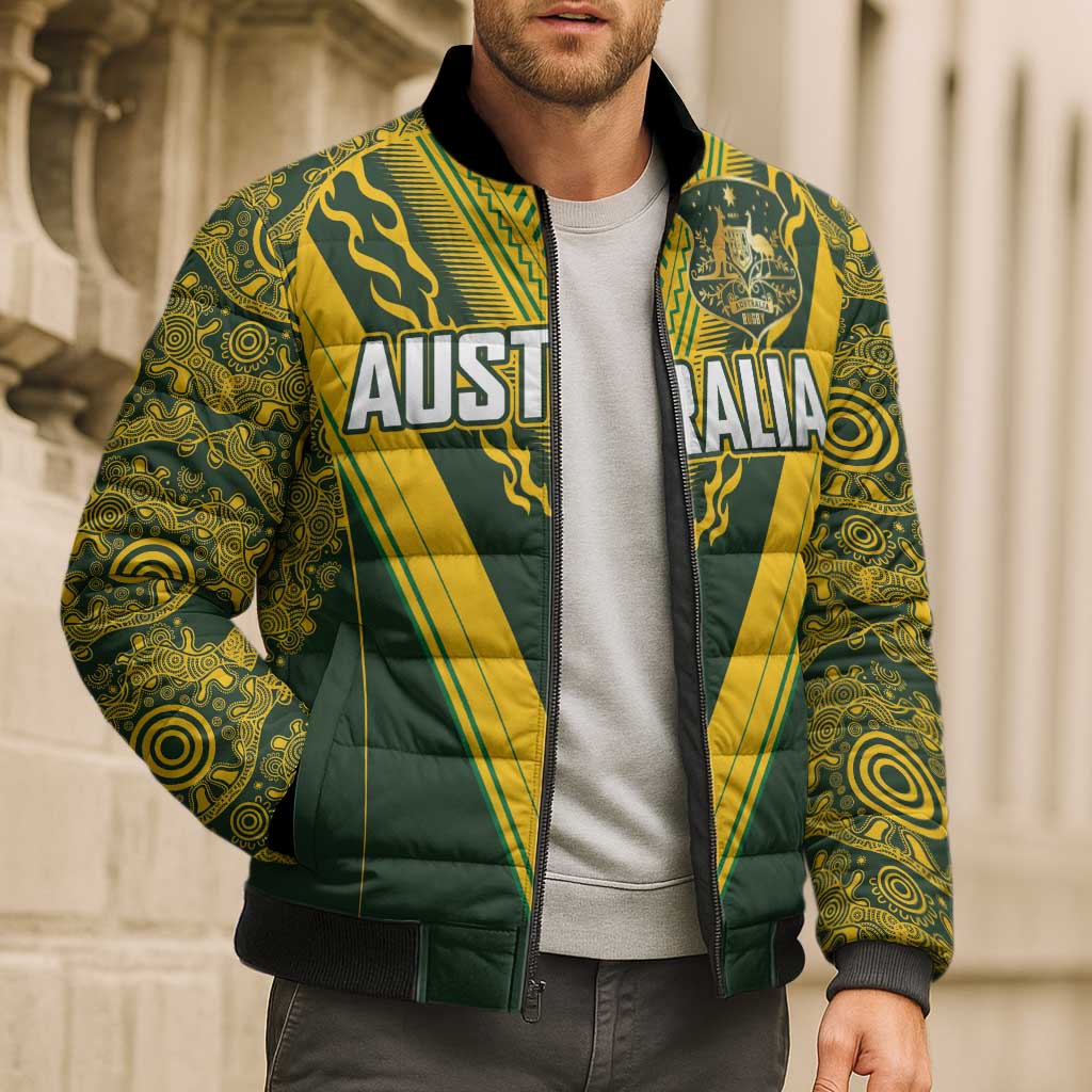 Australia Rugby Custom Bomber Puffer Jacket Aboriginal Art Sporty Style LT03 - Polynesian Pride
