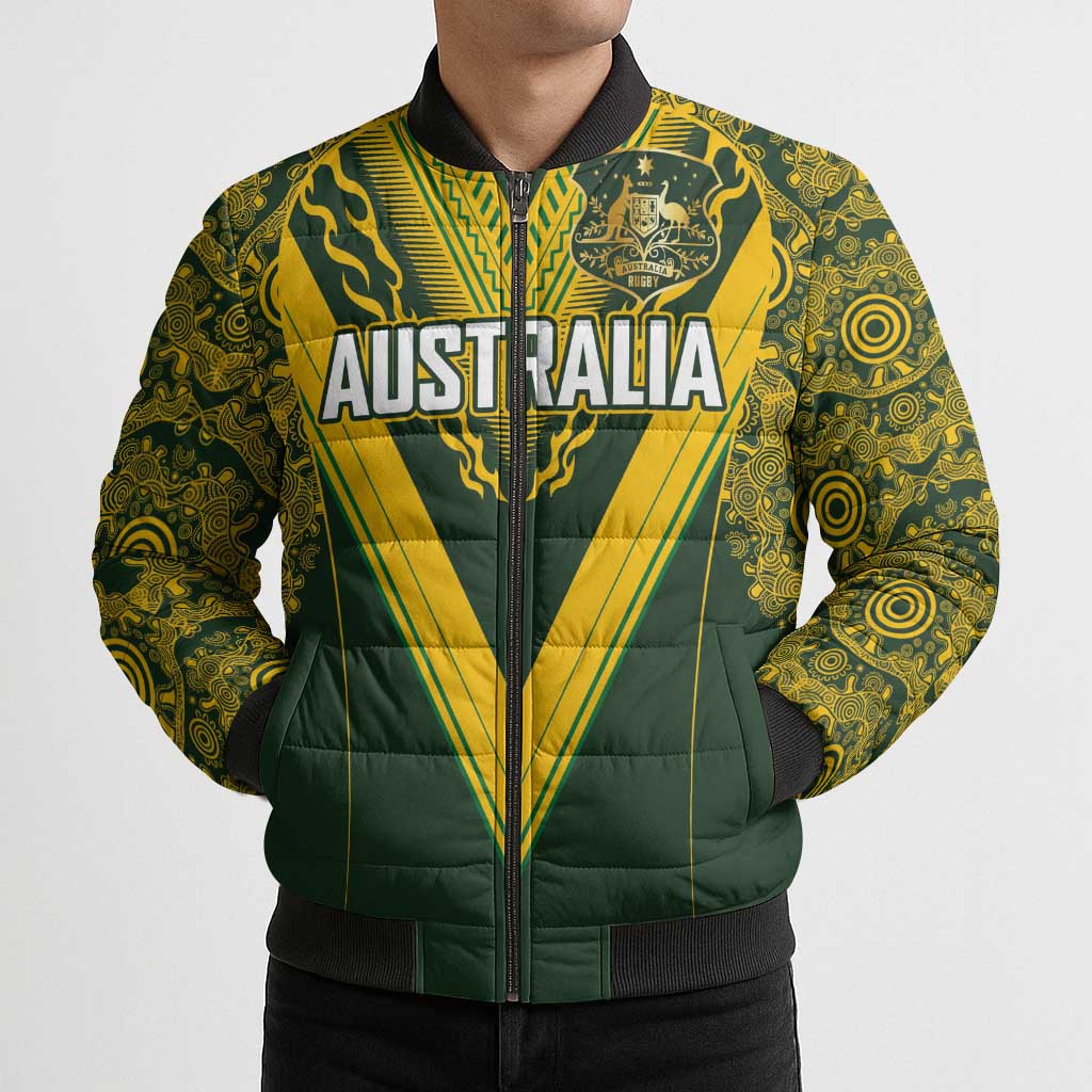 Australia Rugby Custom Bomber Puffer Jacket Aboriginal Art Sporty Style LT03 - Polynesian Pride