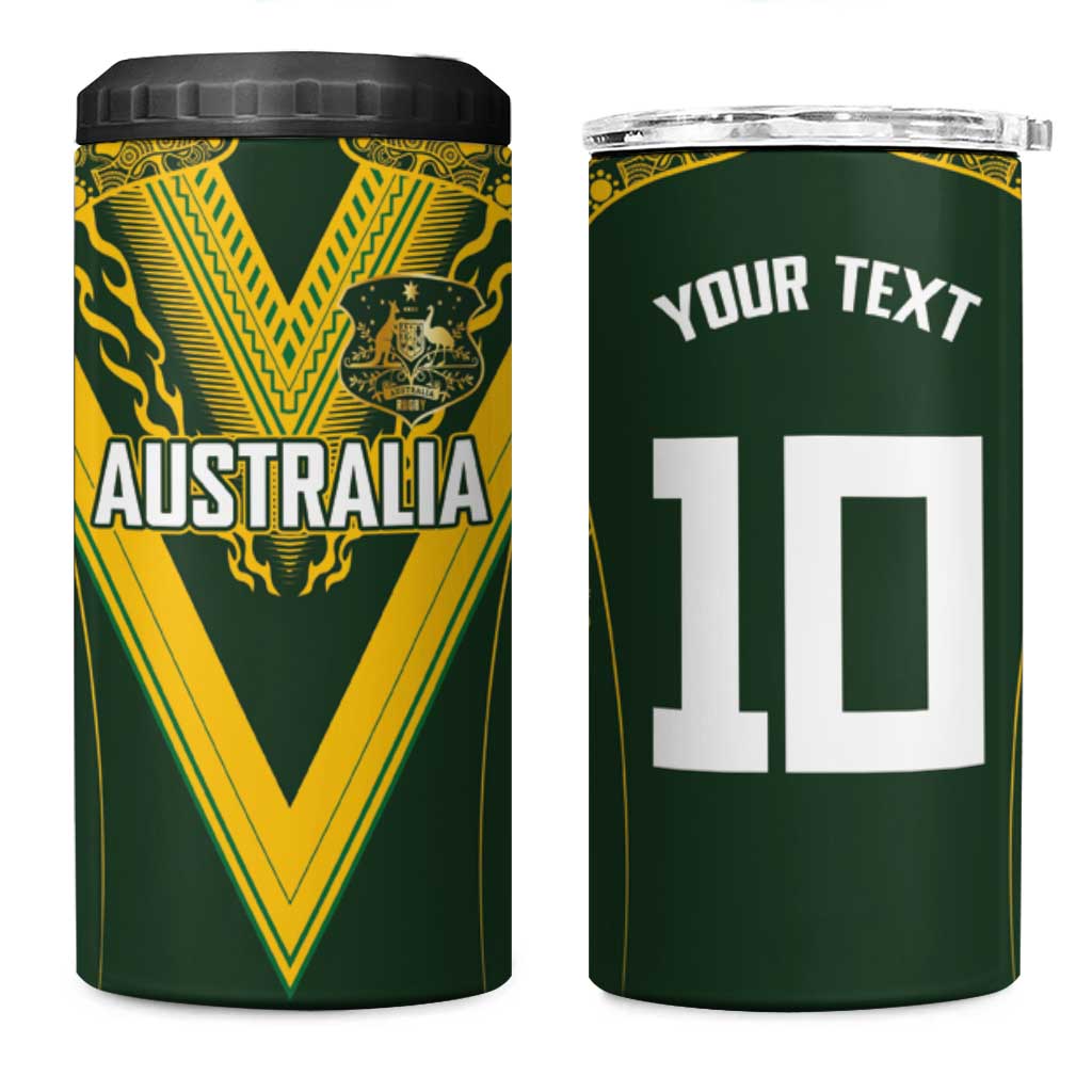 Australia Rugby Custom 4 in 1 Can Cooler Tumbler Aboriginal Art Sporty Style LT03 One Size: 16 oz Green - Polynesian Pride