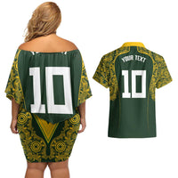 Australia Rugby Custom Couples Matching Off Shoulder Short Dress and Hawaiian Shirt Aboriginal Art Sporty Style - Polynesian Pride