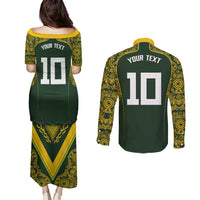 Australia Rugby Custom Couples Matching Puletasi and Long Sleeve Button Shirt Aboriginal Art Sporty Style LT03 - Polynesian Pride