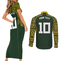 Australia Rugby Custom Couples Matching Short Sleeve Bodycon Dress and Long Sleeve Button Shirt Aboriginal Art Sporty Style LT03 - Polynesian Pride