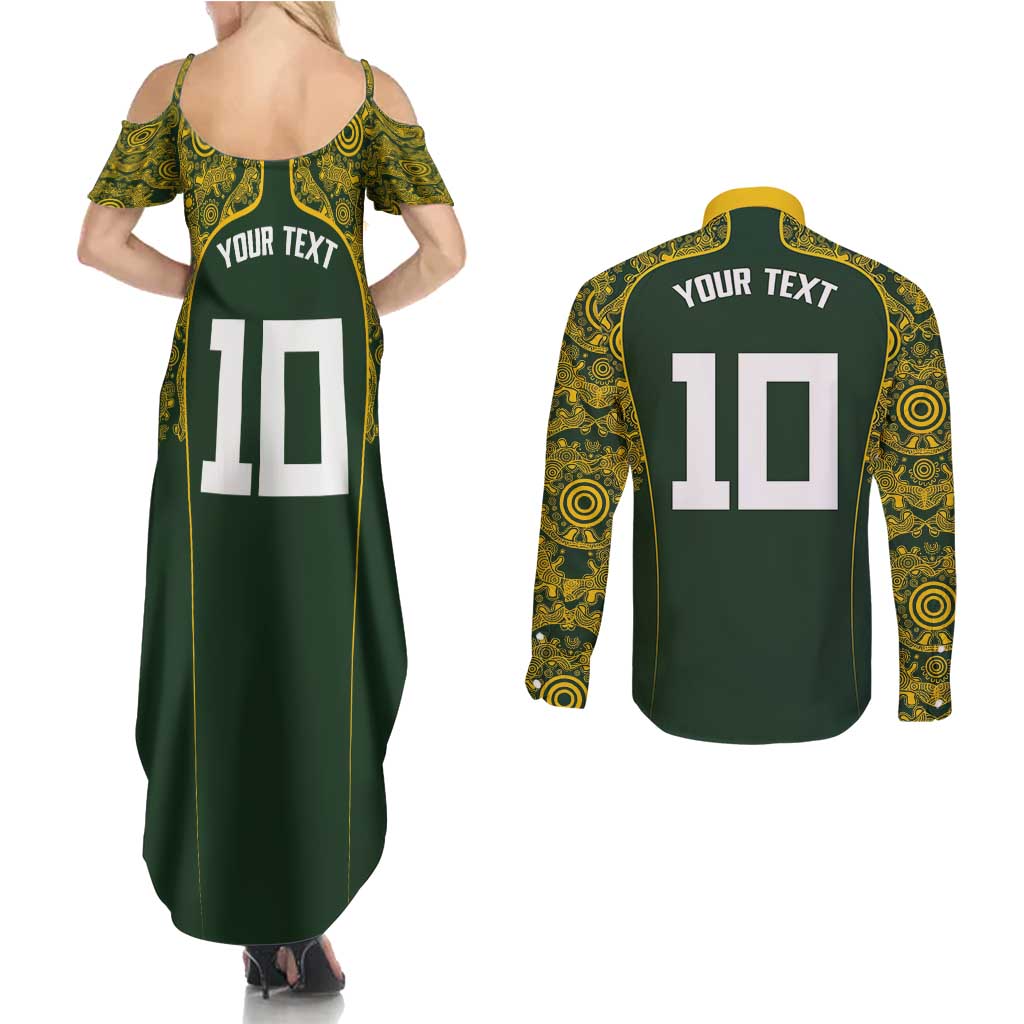 Australia Rugby Custom Couples Matching Summer Maxi Dress and Long Sleeve Button Shirt Aboriginal Art Sporty Style LT03 - Polynesian Pride