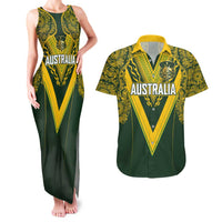 Australia Rugby Custom Couples Matching Tank Maxi Dress and Hawaiian Shirt Aboriginal Art Sporty Style - Polynesian Pride