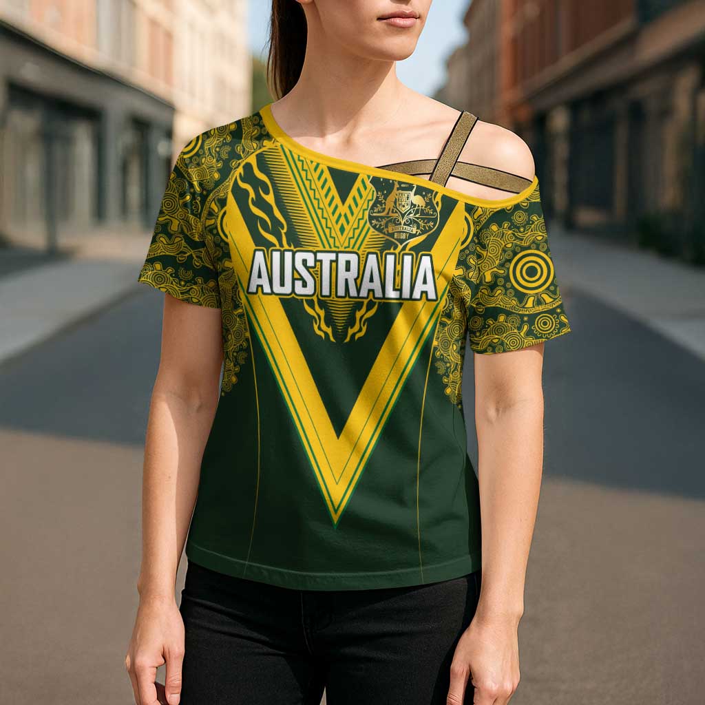 Australia Rugby Custom Cross Shoulder Shirt Aboriginal Art Sporty Style LT03 - Polynesian Pride