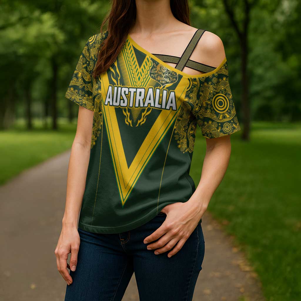 Australia Rugby Custom Cross Shoulder Shirt Aboriginal Art Sporty Style LT03 - Polynesian Pride