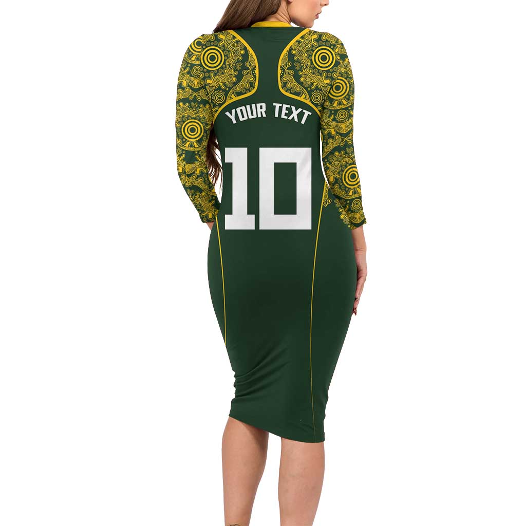 Australia Rugby Custom Family Matching Long Sleeve Bodycon Dress and Hawaiian Shirt Aboriginal Art Sporty Style LT03 - Polynesian Pride