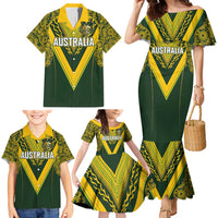 Australia Rugby Custom Family Matching Mermaid Dress and Hawaiian Shirt Aboriginal Art Sporty Style LT03 - Polynesian Pride