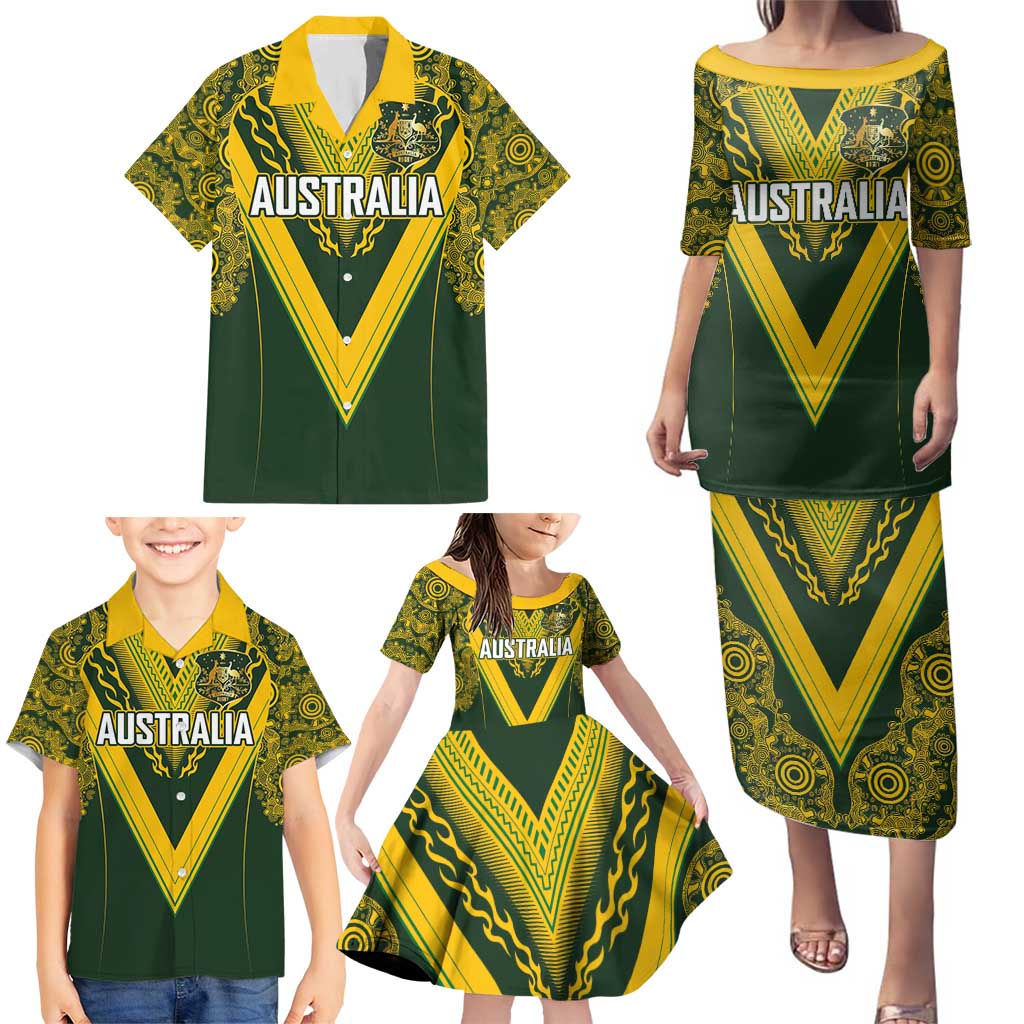 Australia Rugby Custom Family Matching Puletasi and Hawaiian Shirt Aboriginal Art Sporty Style LT03 - Polynesian Pride