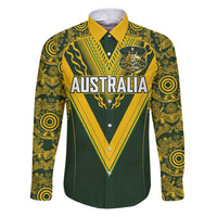 Australia Rugby Custom Family Matching Puletasi and Hawaiian Shirt Aboriginal Art Sporty Style LT03 Dad's Shirt - Long Sleeve Green - Polynesian Pride