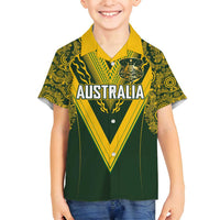 Australia Rugby Custom Family Matching Puletasi and Hawaiian Shirt Aboriginal Art Sporty Style LT03 Son's Shirt Green - Polynesian Pride