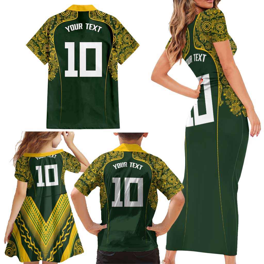 Australia Rugby Custom Family Matching Short Sleeve Bodycon Dress and Hawaiian Shirt Aboriginal Art Sporty Style LT03 - Polynesian Pride