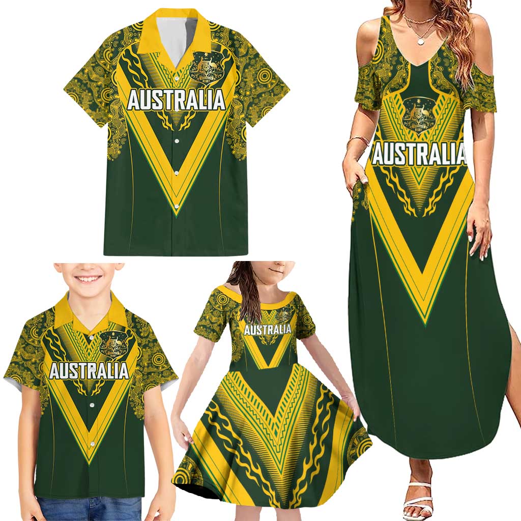 Australia Rugby Custom Family Matching Summer Maxi Dress and Hawaiian Shirt Aboriginal Art Sporty Style LT03 - Polynesian Pride