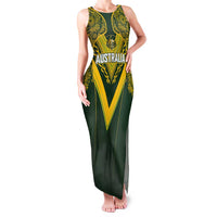 Australia Rugby Custom Family Matching Tank Maxi Dress and Hawaiian Shirt Aboriginal Art Sporty Style LT03 Mom's Dress Green - Polynesian Pride