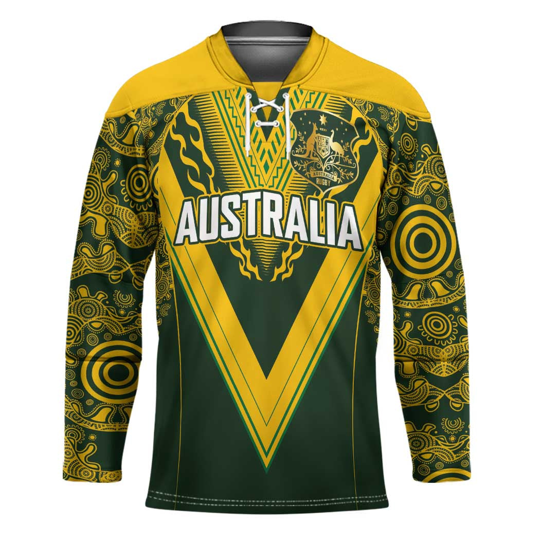 Australia Rugby Custom Hockey Jersey Aboriginal Art Sporty Style LT03 Unisex Green - Polynesian Pride