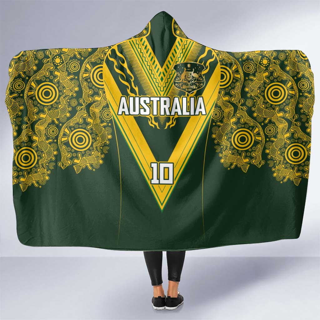 Australia Rugby Custom Hooded Blanket Aboriginal Art Sporty Style - Polynesian Pride