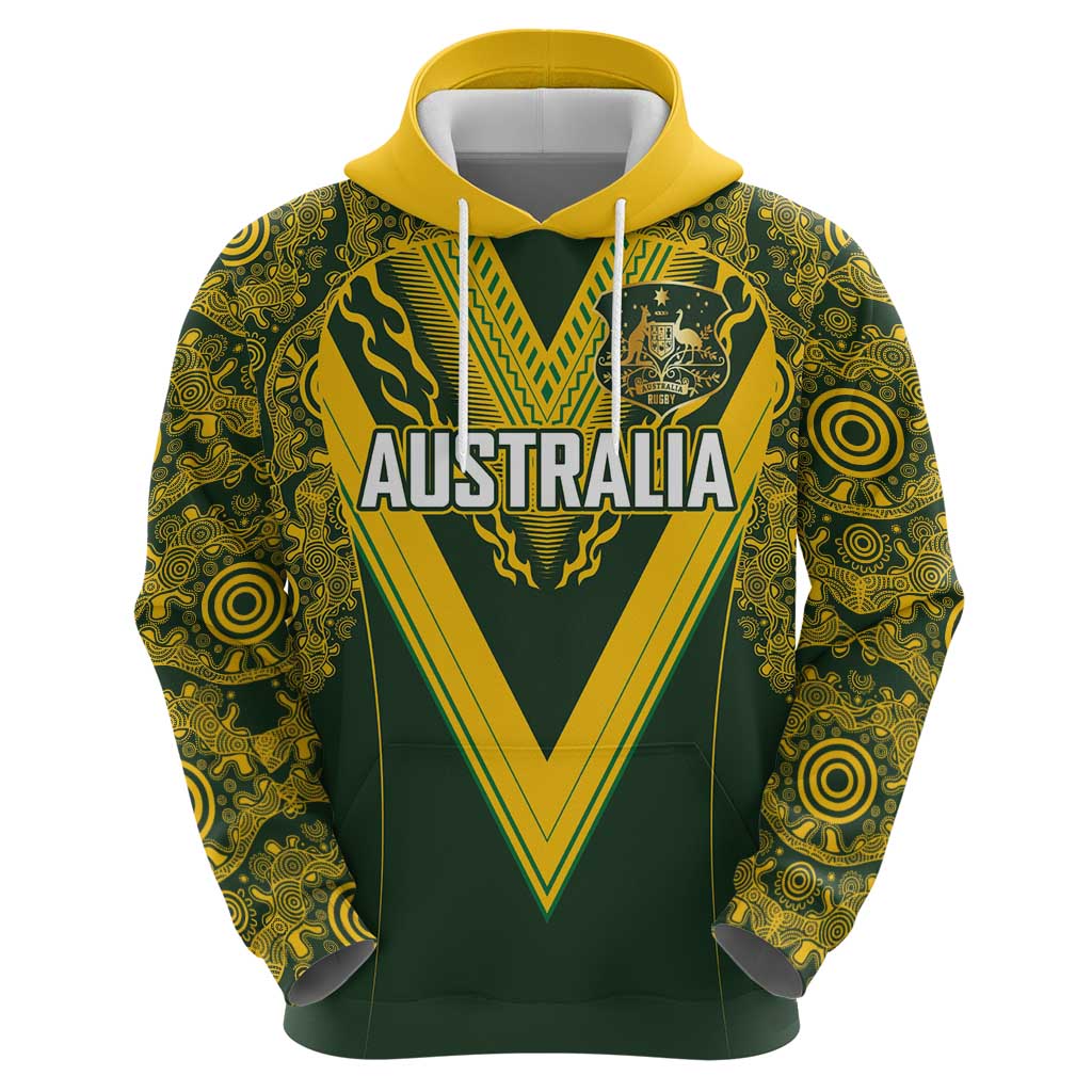 Australia Rugby Custom Hoodie Aboriginal Art Sporty Style - Polynesian Pride