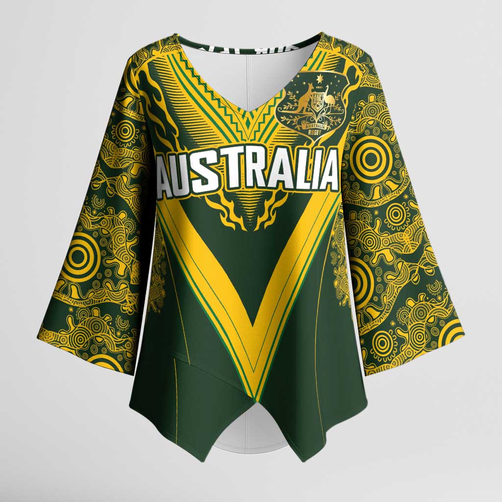 Australia Rugby Custom Kimono Sleeve Blouse Aboriginal Art Sporty Style LT03 Female Green - Polynesian Pride