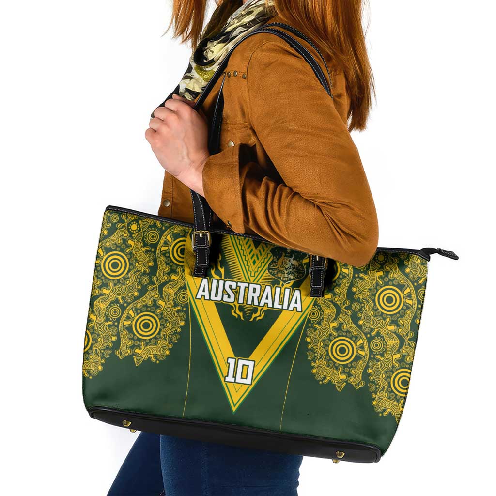 Australia Rugby Custom Leather Tote Bag Aboriginal Art Sporty Style - Polynesian Pride