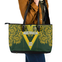 Australia Rugby Custom Leather Tote Bag Aboriginal Art Sporty Style - Polynesian Pride