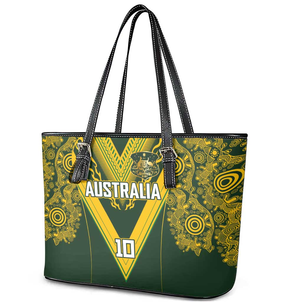 Australia Rugby Custom Leather Tote Bag Aboriginal Art Sporty Style - Polynesian Pride