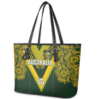 Australia Rugby Custom Leather Tote Bag Aboriginal Art Sporty Style - Polynesian Pride