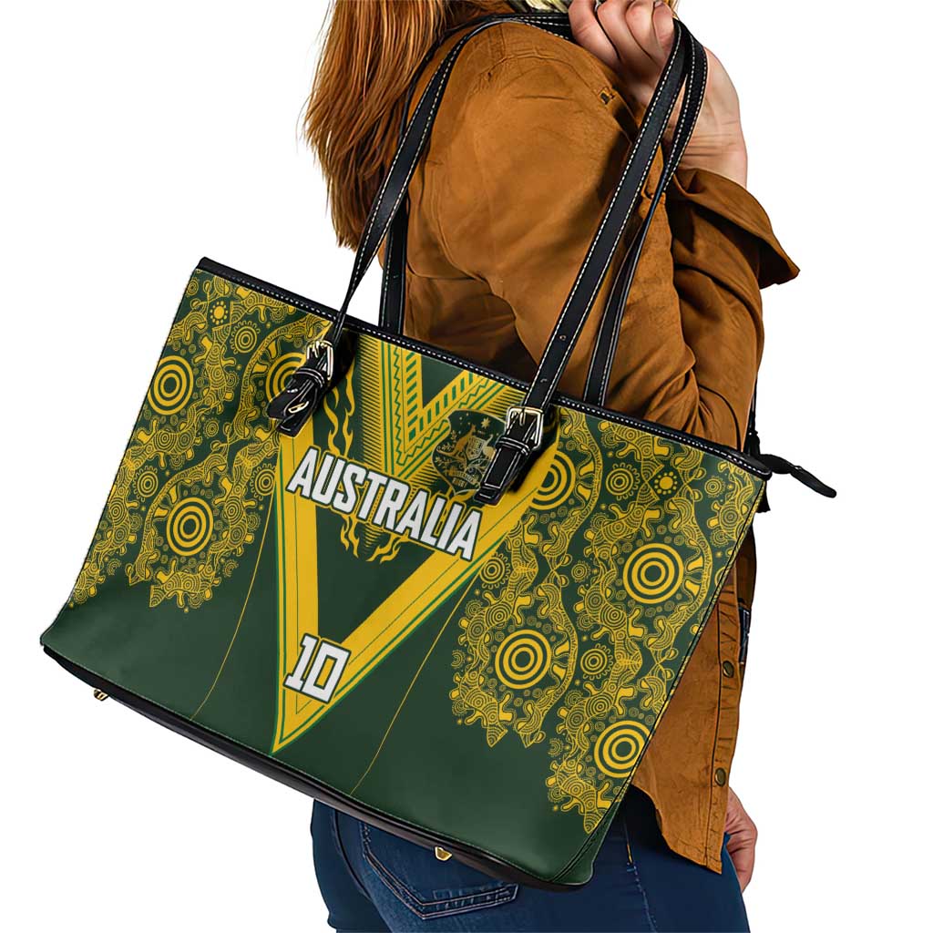 Australia Rugby Custom Leather Tote Bag Aboriginal Art Sporty Style - Polynesian Pride