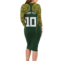 Australia Rugby Custom Long Sleeve Bodycon Dress Aboriginal Art Sporty Style - Polynesian Pride
