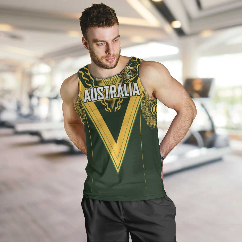Australia Rugby Custom Men Tank Top Aboriginal Art Sporty Style LT03 Green - Polynesian Pride