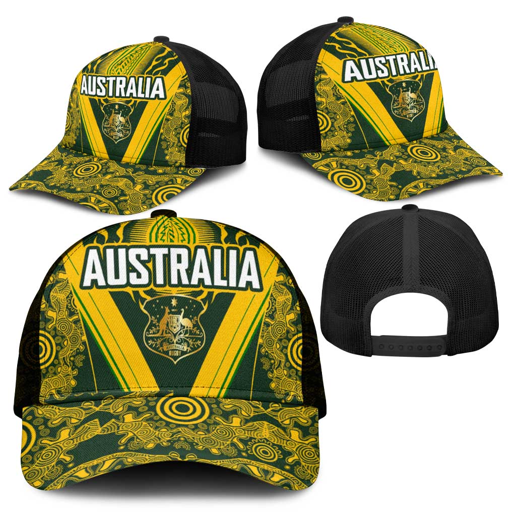 Australia Rugby Mesh Trucker Cap Aboriginal Art Sporty Style - Polynesian Pride