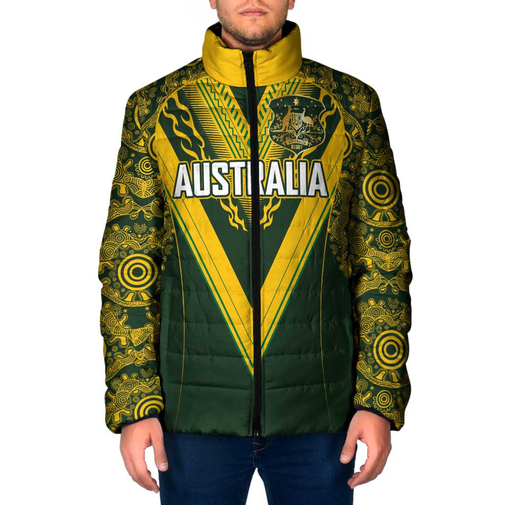 Australia Rugby Custom Padded Jacket Aboriginal Art Sporty Style LT03 Men Green - Polynesian Pride
