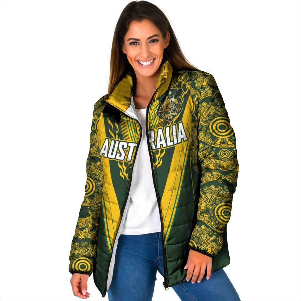 Australia Rugby Custom Padded Jacket Aboriginal Art Sporty Style LT03 Women Green - Polynesian Pride