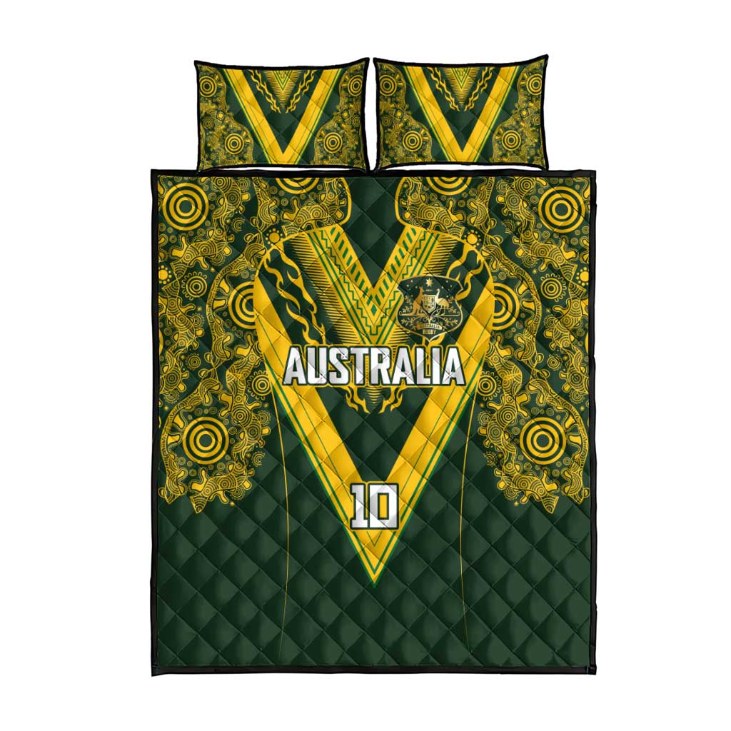 Australia Rugby Custom Quilt Bed Set Aboriginal Art Sporty Style - Polynesian Pride