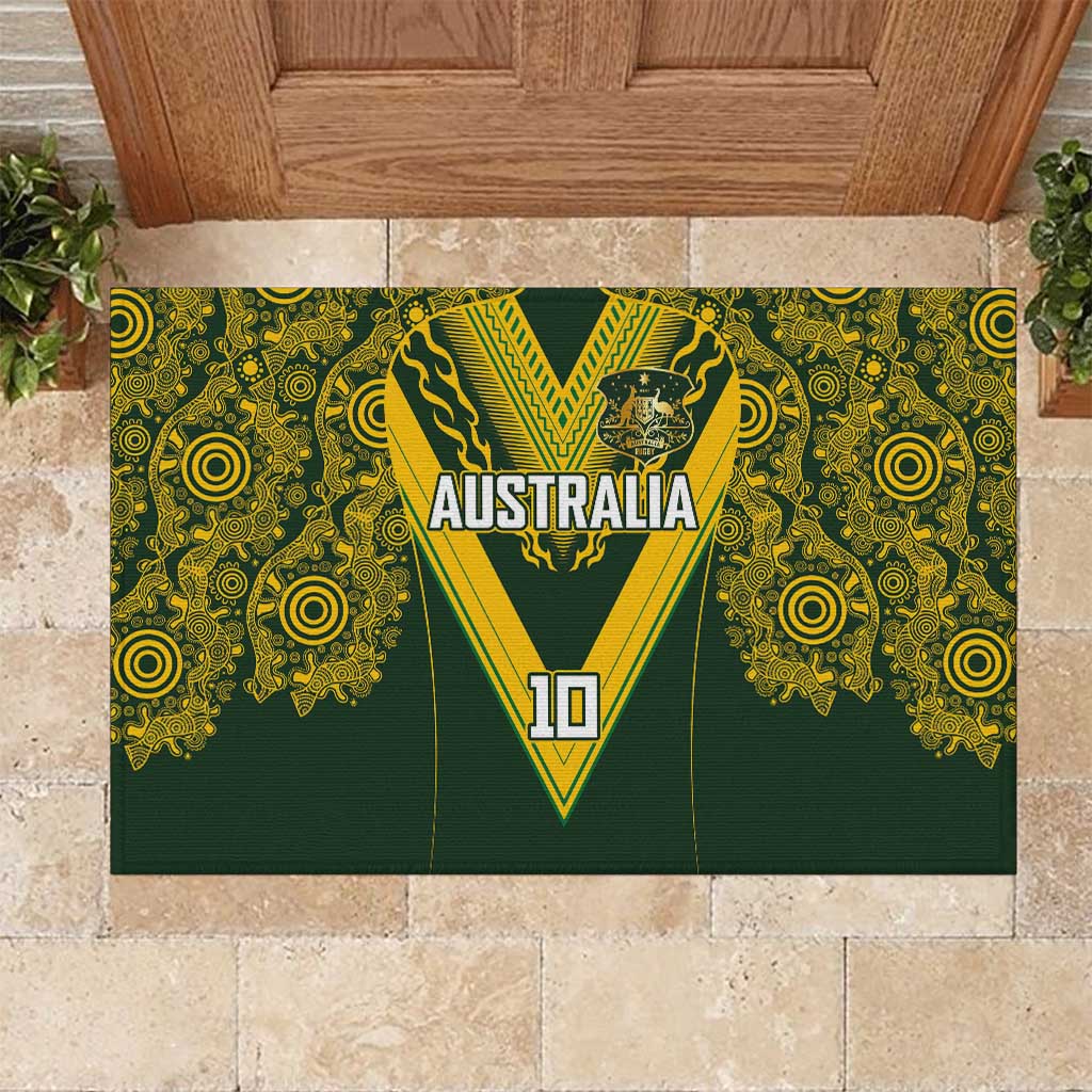 Australia Rugby Custom Rubber Doormat Aboriginal Art Sporty Style LT03 Green - Polynesian Pride