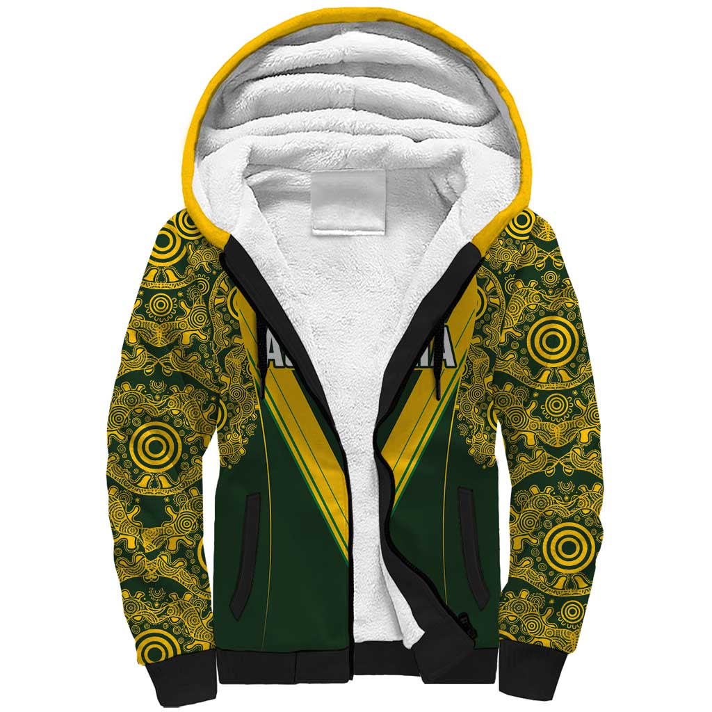 Australia Rugby Custom Sherpa Hoodie Aboriginal Art Sporty Style LT03 Unisex Green - Polynesian Pride