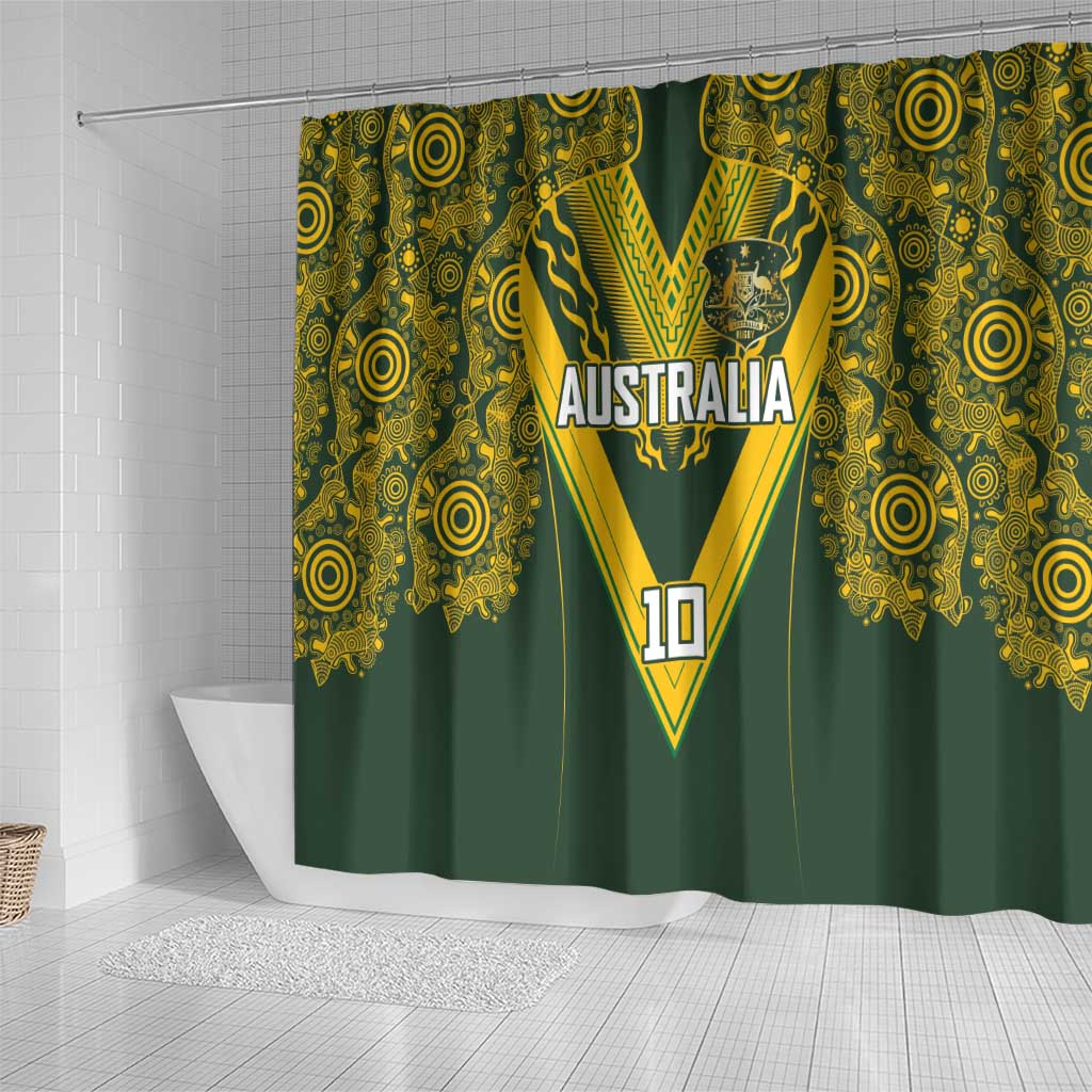 Australia Rugby Custom Shower Curtain Aboriginal Art Sporty Style - Polynesian Pride
