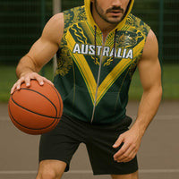 Australia Rugby Custom Sleeveless Zip Hoodie Aboriginal Art Sporty Style - Polynesian Pride
