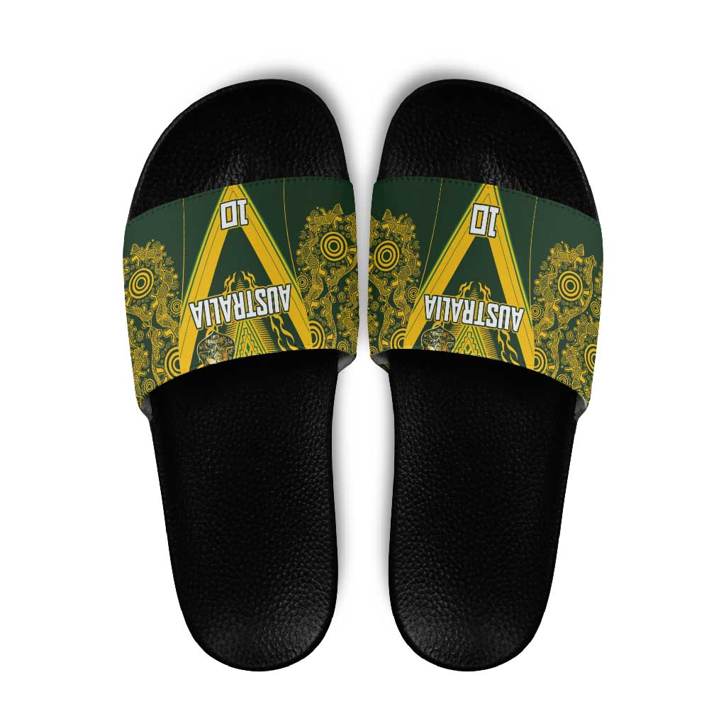 Australia Rugby Custom Slide Sandals Aboriginal Art Sporty Style LT03 Green - Polynesian Pride