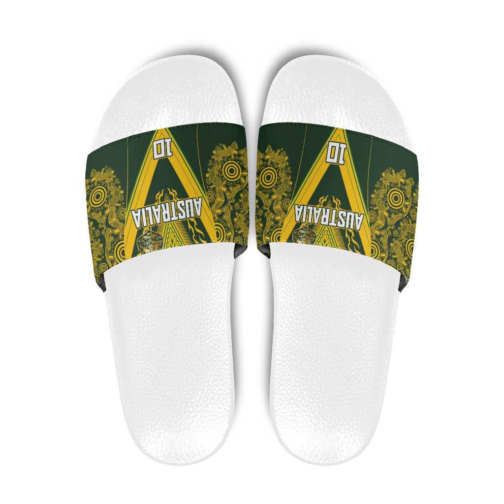 Australia Rugby Custom Slide Sandals Aboriginal Art Sporty Style LT03 Green - Polynesian Pride