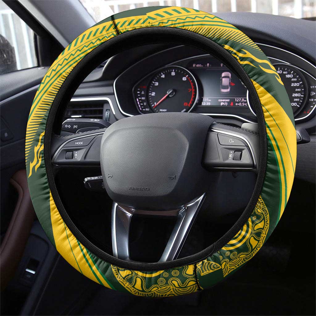 Australia Rugby Steering Wheel Cover Aboriginal Art Sporty Style LT03 - Polynesian Pride