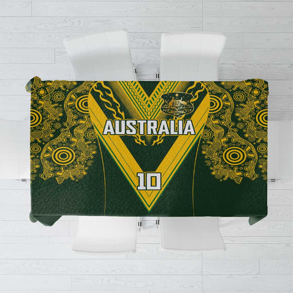 Australia Rugby Custom Tablecloth Aboriginal Art Sporty Style LT03 Green - Polynesian Pride