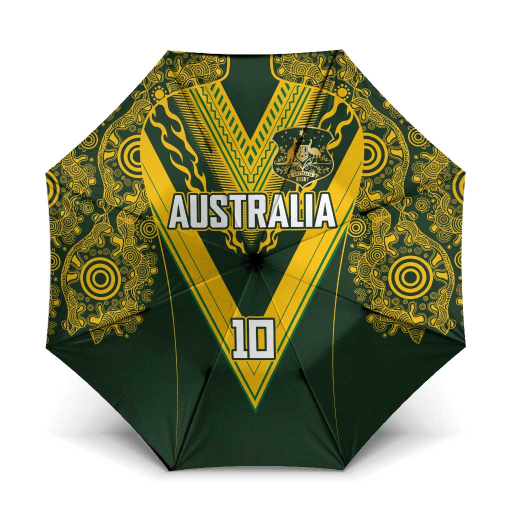 Australia Rugby Custom Umbrella Aboriginal Art Sporty Style LT03 One Size Folded 11.42 inch Opened Diameter 37.4 inch Green - Polynesian Pride