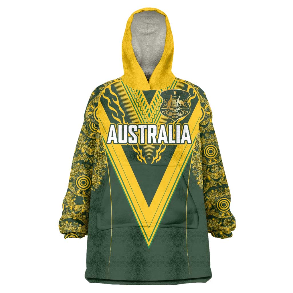Australia Rugby Custom Wearable Blanket Hoodie Aboriginal Art Sporty Style LT03 One Size Green - Polynesian Pride