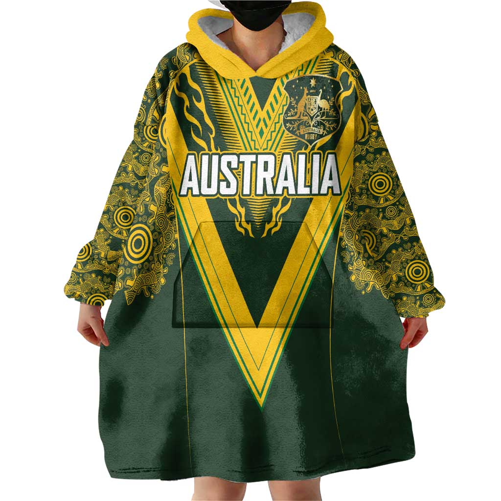 Australia Rugby Custom Wearable Blanket Hoodie Aboriginal Art Sporty Style LT03 - Polynesian Pride