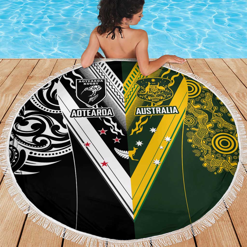 Aotearoa Australia Rugby Beach Blanket Maori and Aboriginal Art Sporty Style LT03 - Polynesian Pride