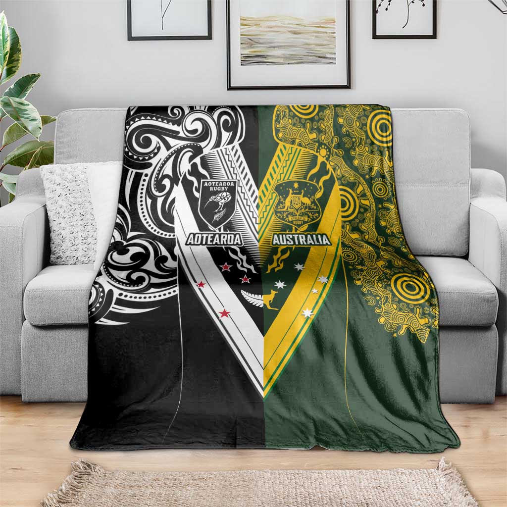 Aotearoa Australia Rugby Blanket Maori and Aboriginal Art Sporty Style - Polynesian Pride