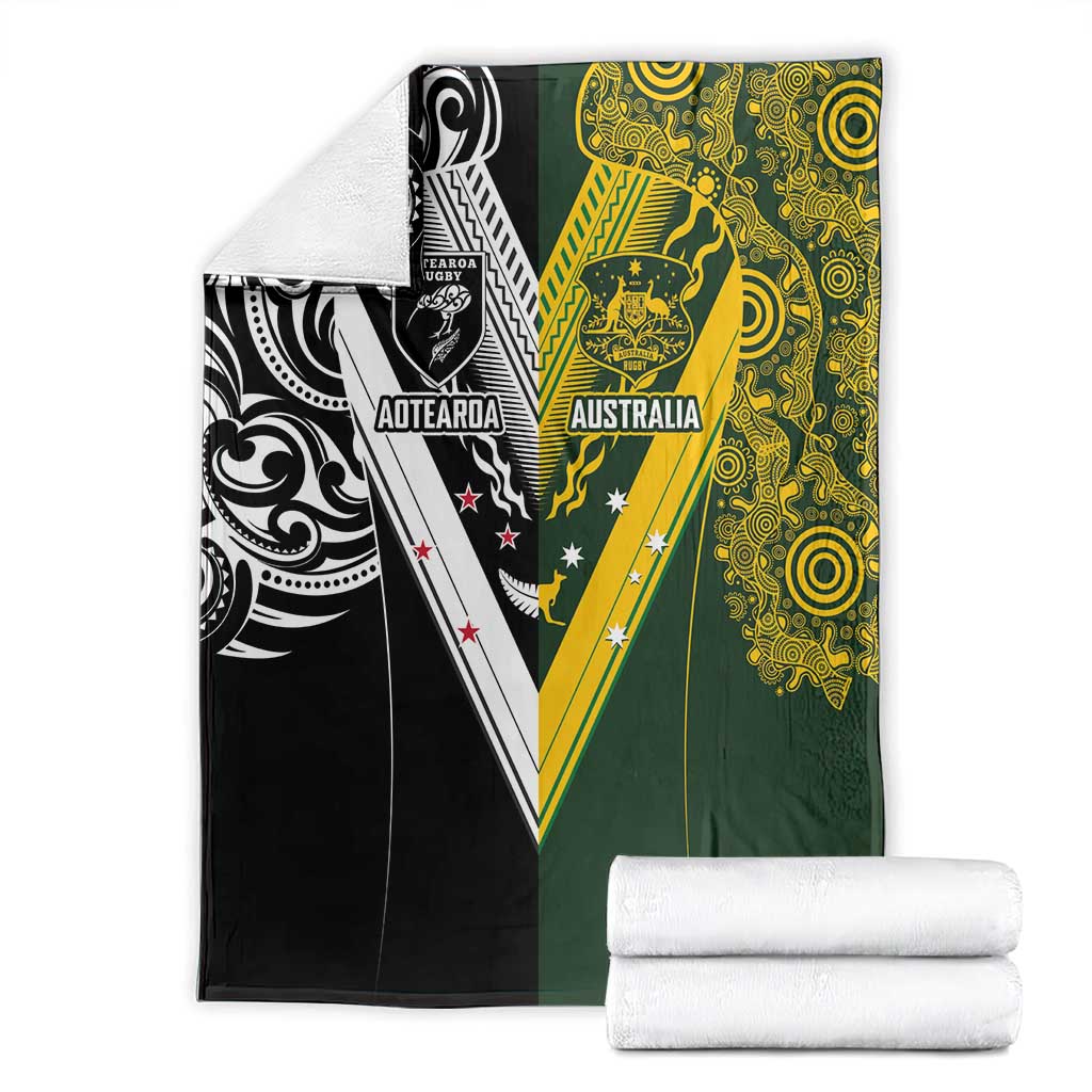 Aotearoa Australia Rugby Blanket Maori and Aboriginal Art Sporty Style - Polynesian Pride